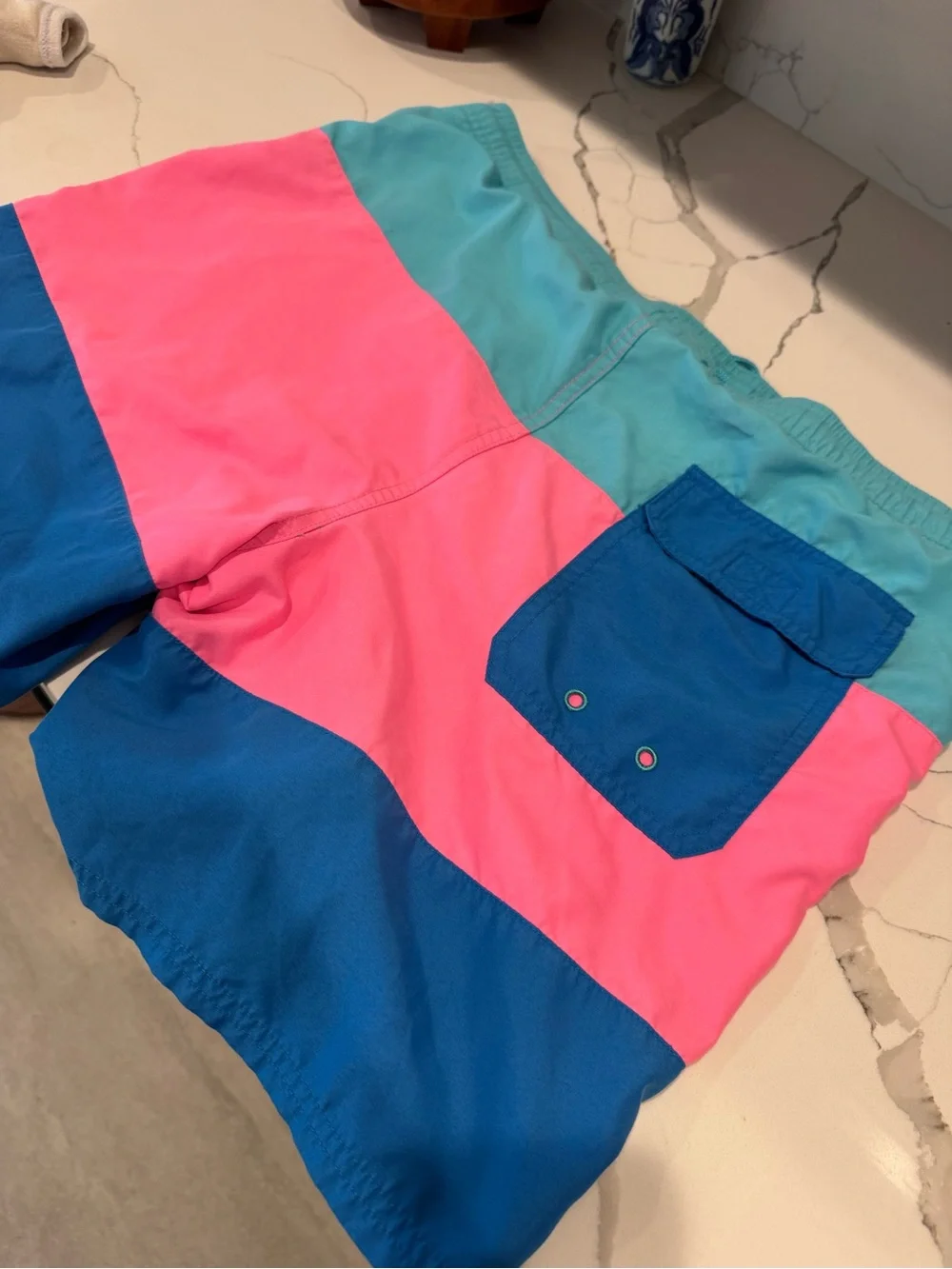 Vineyard Vines Chappy Colorblock Swim Trunks Pink Blue Size Small